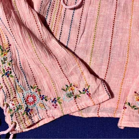 100% Cotton Made in India, pale pink boho embroidered blouse romantic floral S - Picture 3 of 8